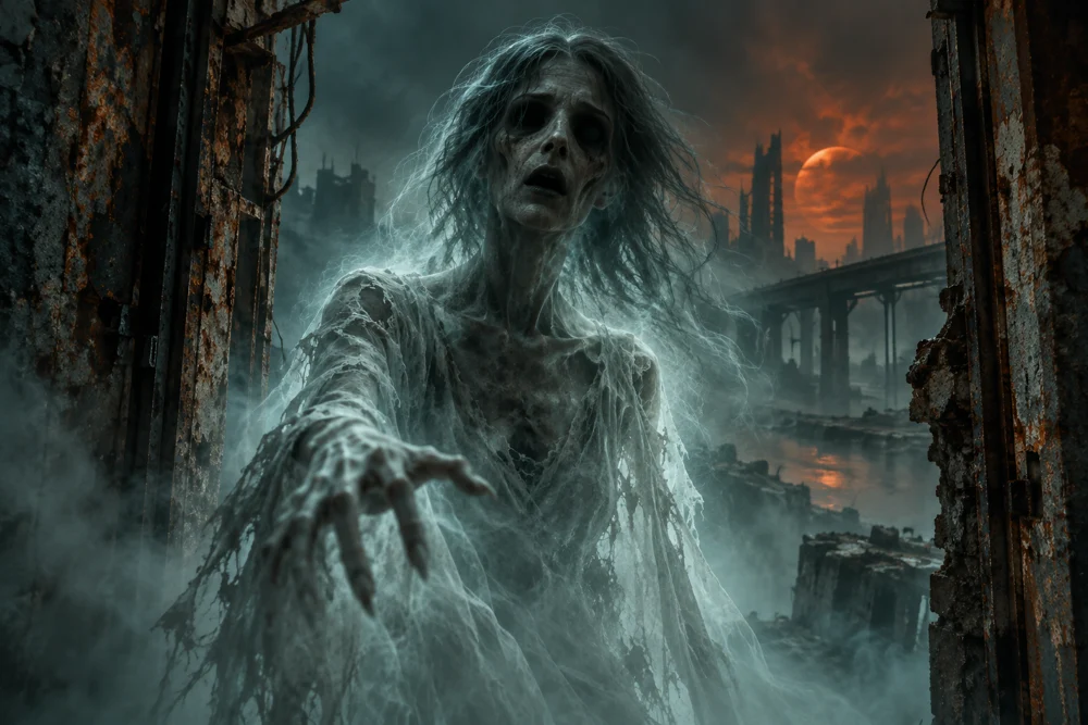 Fantasmas em uma atmosfera de terror futurista
